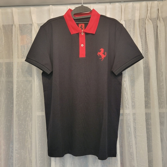 Ferrari Men's Organic Cotton Prancing Horse Polo Black & Red Size Medium NWT - Picture 4 of 17